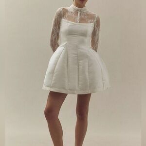 BHLDN LONG-SLEEVE HIGH-NECK LACE FIT & FLARE MINI DRESS Anthropologie